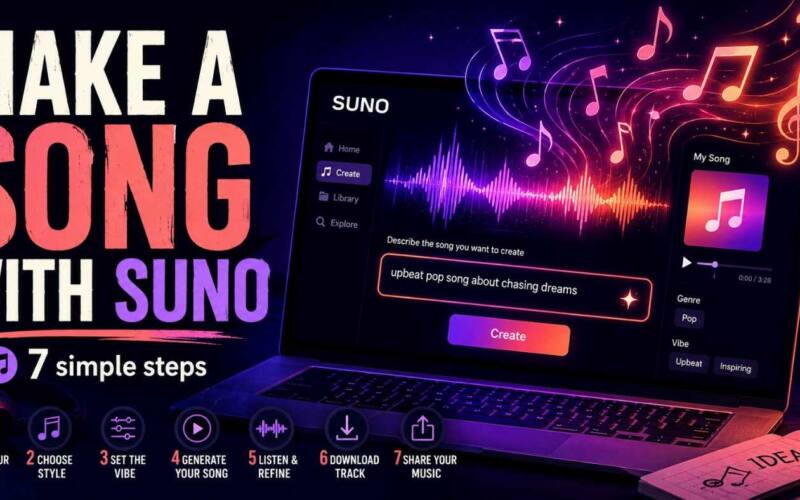 Beginner using the Suno interface to make a song with Suno from a text prompt