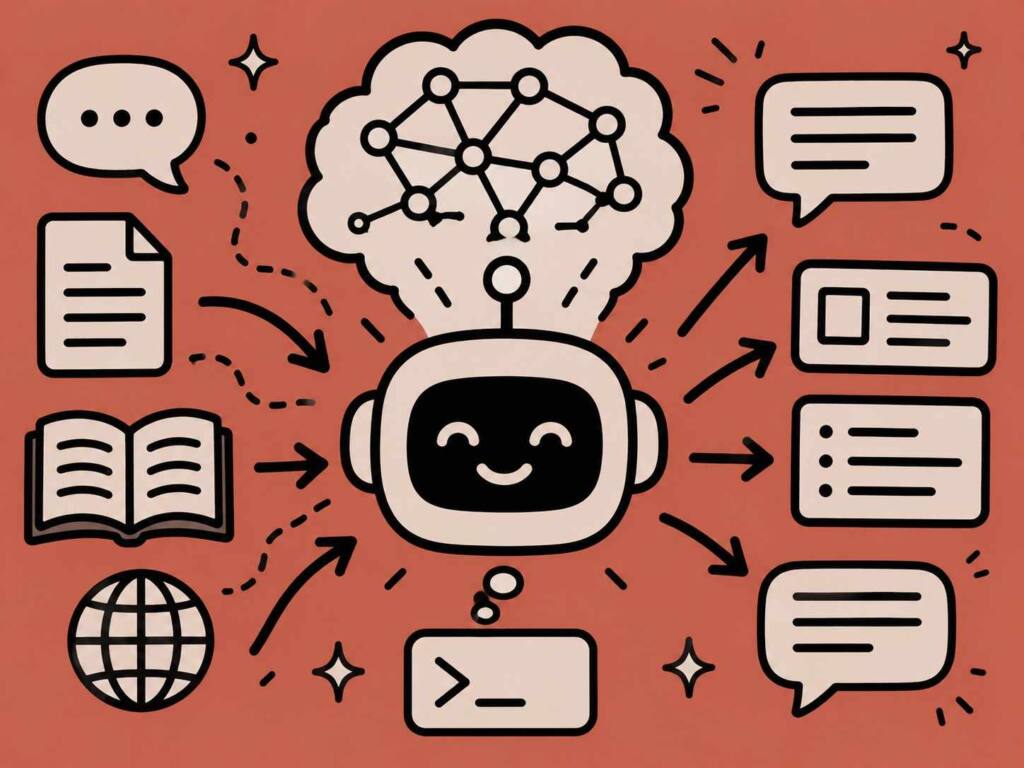 Diagram explaining what is an LLM and how a large language model predicts text