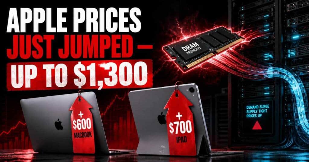Apple price hike 2026 chart showing Mac and iPad increases from the memory chip shortage