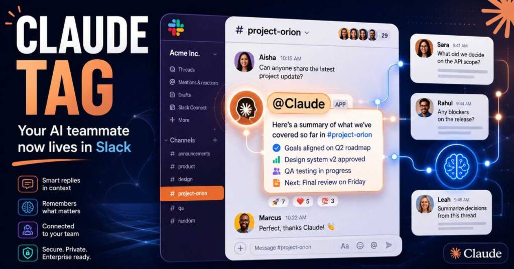 Claude Tag interface showing Anthropic's AI teammate working inside a Slack channel