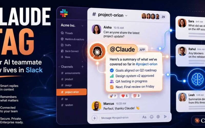 Claude Tag interface showing Anthropic's AI teammate working inside a Slack channel