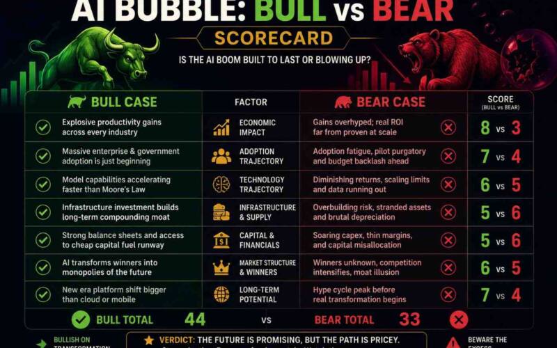 AI bubble bull versus bear case scorecard chart